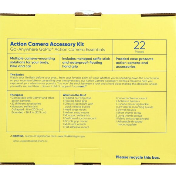 onn Action Camera Accessory Kit 22 Pieces NEW FACTORY SEALED - Picture 7 of 7